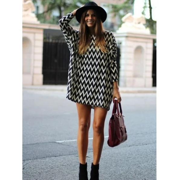 Special Price Stripe Loose Long Sleeve Short Dress
