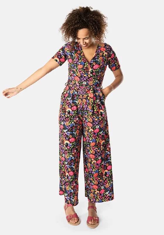 Price Drop Alert Evangeline Garden Rainbows Print Culotte Leg Jumpsuit