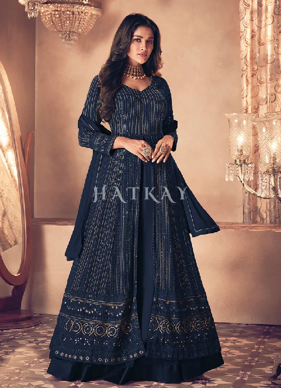 Bonus Savings Blue Traditional Sequence Embroidered Wedding Anarkali Lehenga