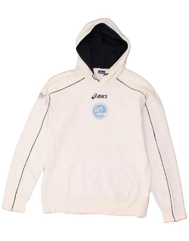 ASICS Womens Graphic Hoodie Jumper UK 16 Large White Cotton