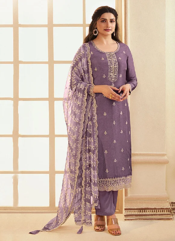 Stock Up and Save Purple Meenakari Embroidery Silk Salwar Kameez Suit