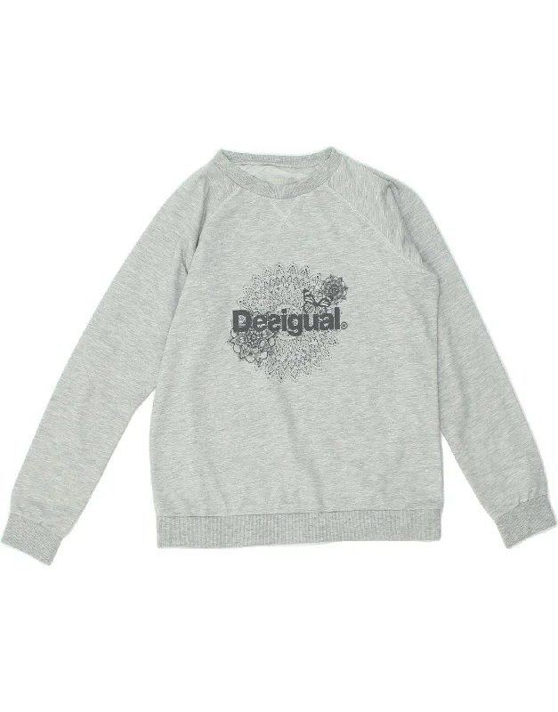 DESIGUAL Womens Graphic Sweatshirt Jumper UK 14 Large Grey Polyester