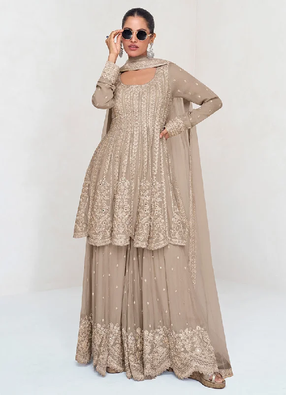 Today’s Deal Beige Embroidery Designer Sharara Style Suit
