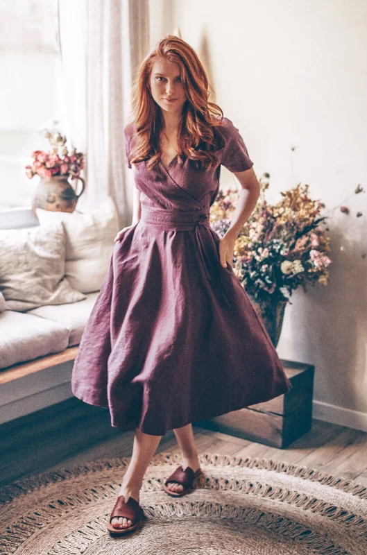 Holiday Sale Midi Length Linen Wrap Dress