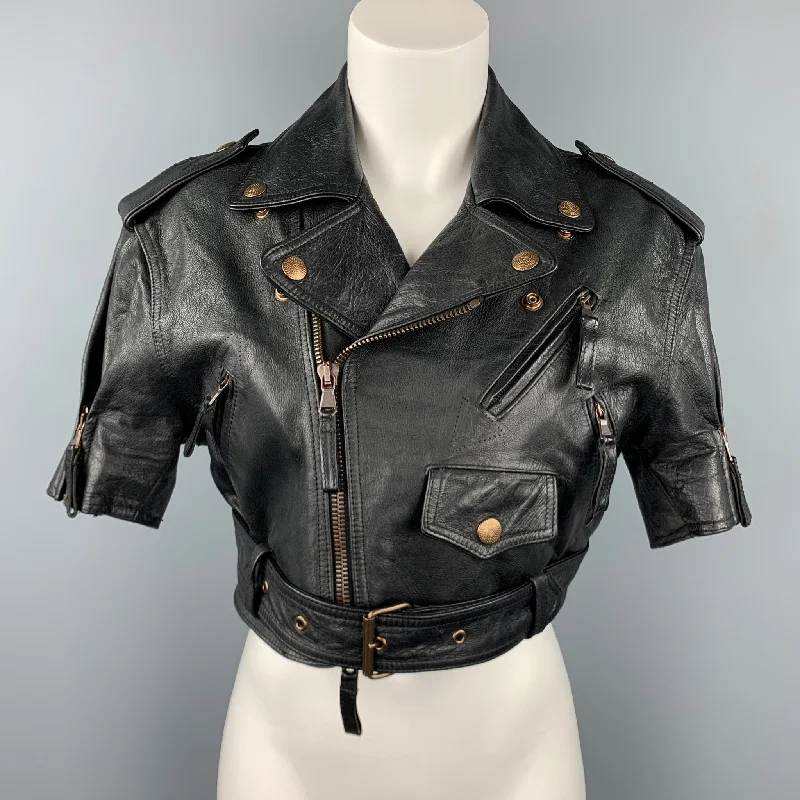 GAULTIER2 by JEAN PAUL GAULTIER Size 8 Black Leather Cropped Motorcycle Jacket