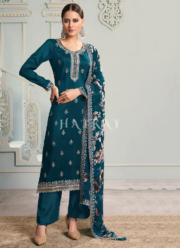 Markdowns Turquoise Embroidery Pakistani Pant Suit