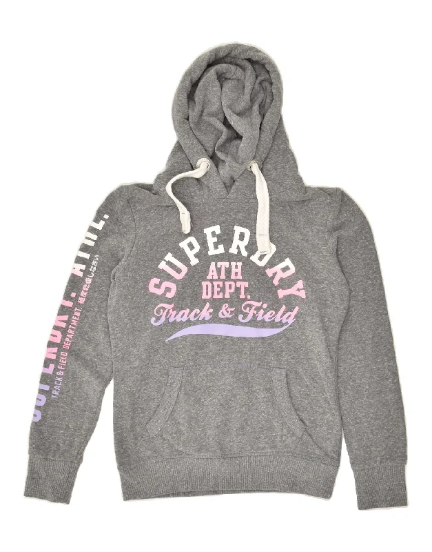 SUPERDRY Womens Track & Field Graphic Hoodie Jumper UK 6 XS Grey Cotton