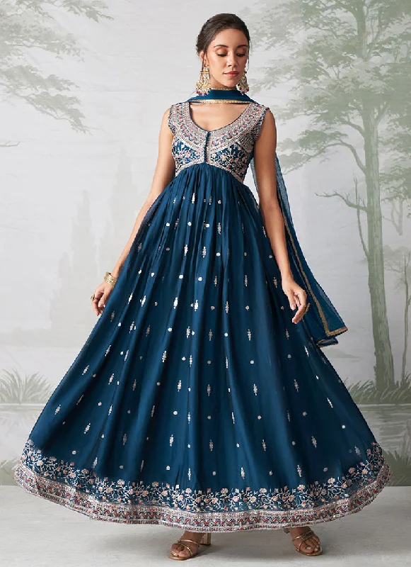Special Discount Turquoise Multi Embroidery Traditional Anarkali Suit