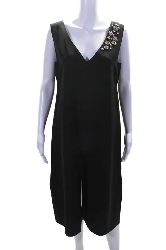 Best Bargains Lafayette 148 New York Womens V Neck Crystal Trim Shift Dress Black