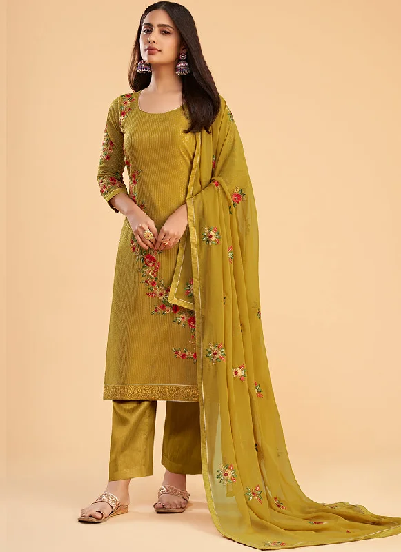 Super Bargain Yellow Multi Embroidery Traditional Salwar Suit