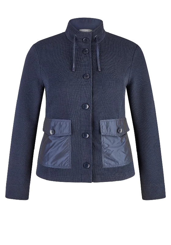 Rabe Contrast Pocket Ribbed Short Jacket, Navy