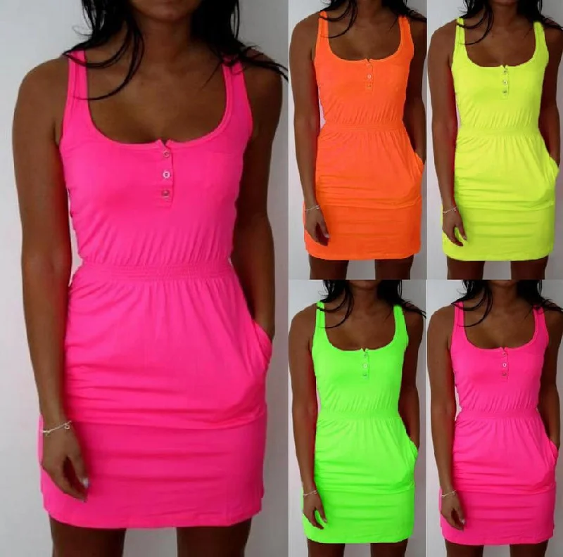 Doorbuster Deal Sleeveless Scoop A-line Bodycon Sexy Pure Color Dress