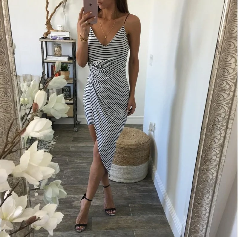 Discount Deals Stripe Spaghetti Strap Irregular Sleeveless Dress