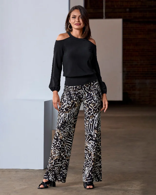 Deal Dash Beyond Travel Jungle Mix Print Palazzo Pant Black Multi