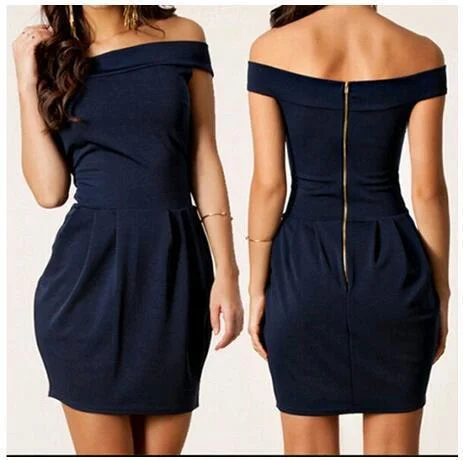 Referral Discount Slim Off Shoulder Zigzag Sleeveless Short Dress