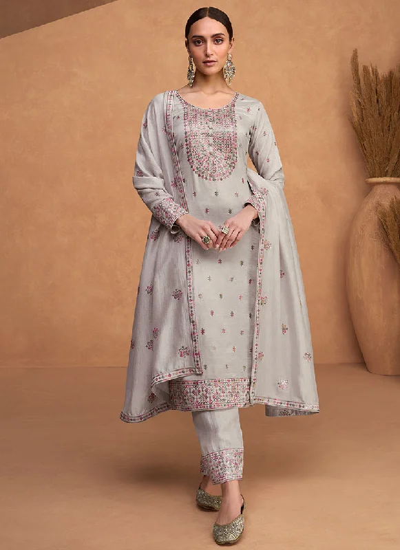 Price Drop Alert Grey Kashida Embroidery Traditional Salwar Kameez