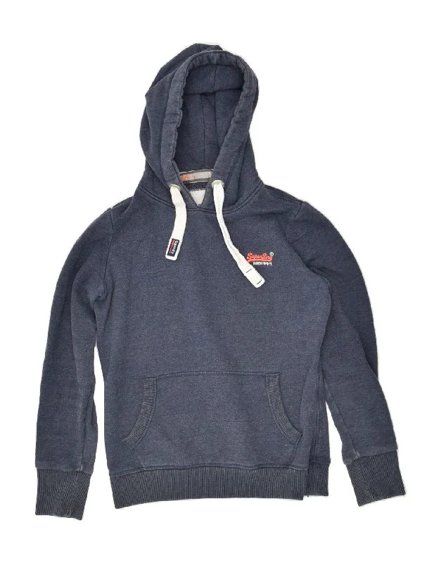 SUPERDRY Womens Hoodie Jumper UK 14 Medium Navy Blue Cotton