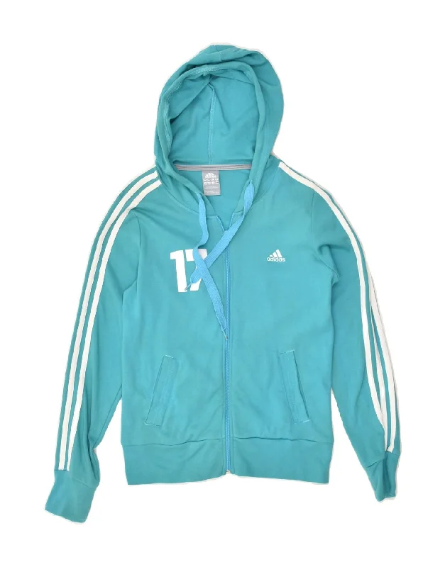 ADIDAS Womens Graphic Zip Hoodie Sweater UK 12 Medium  Blue