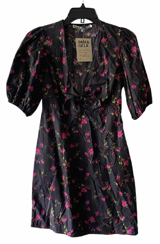 Hurry In Pam & Gela Black Multi Size S Neon Ditsy Dress