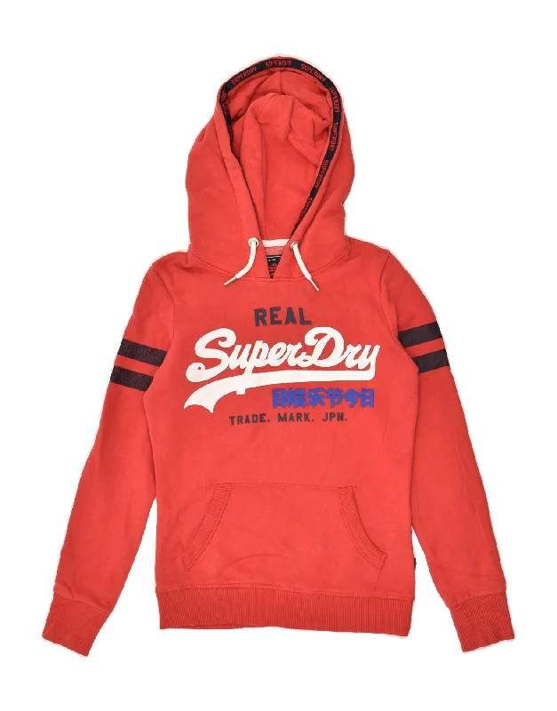 SUPERDRY Womens Graphic Hoodie Jumper UK 6 XS Red Cotton