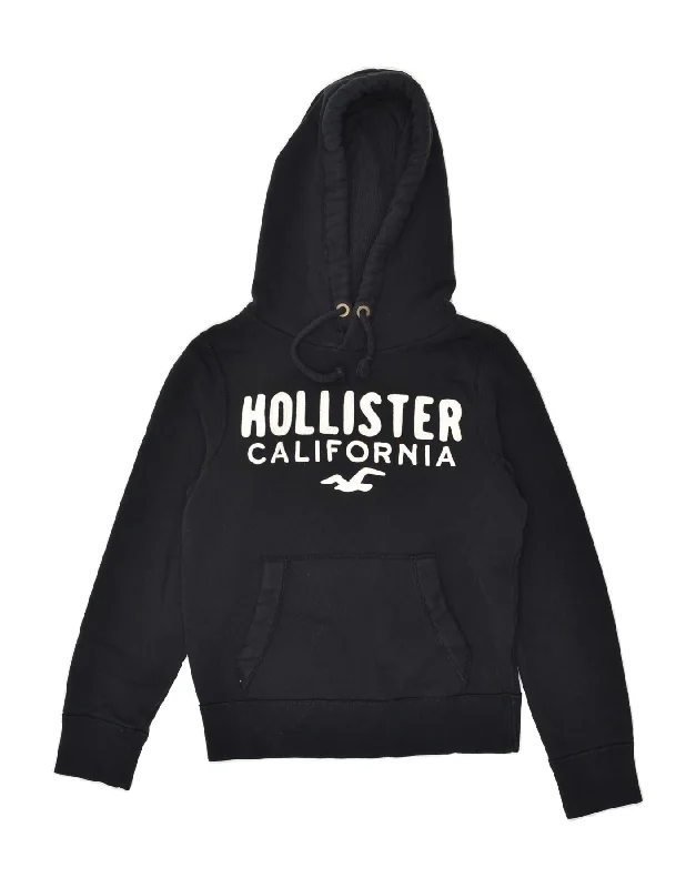 HOLLISTER Womens California Graphic Hoodie Jumper UK 10 Small Navy Blue