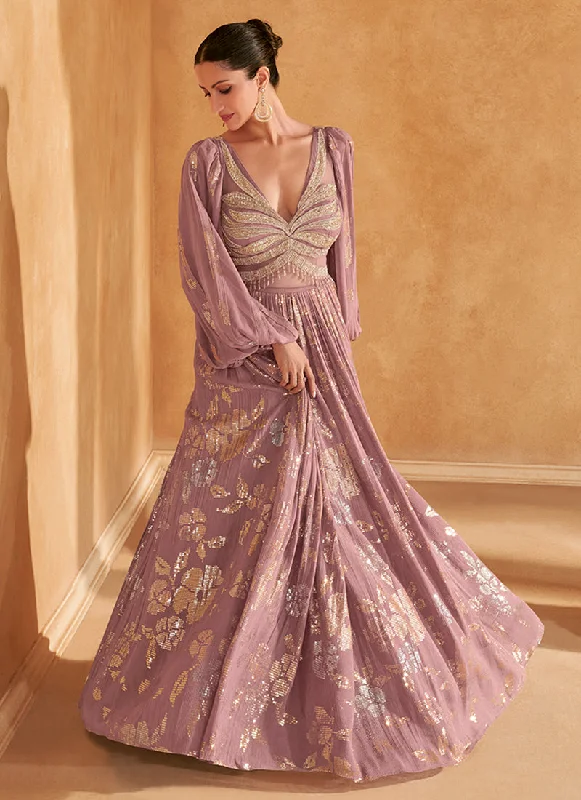 Price Drop Alert Lilac Purple Embroidered Designer Gown