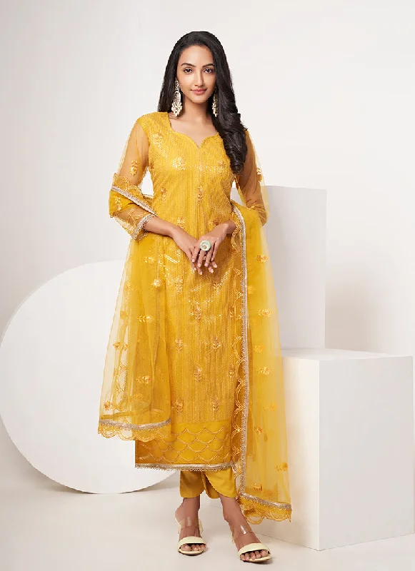 Inventory Reduction Yellow Sequence Embroidery Festive Salwar Suit
