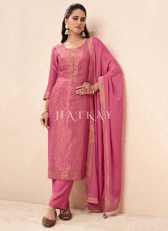 Unmissable Offer Rich Pink Handwork Pakistani Pant Style Suit