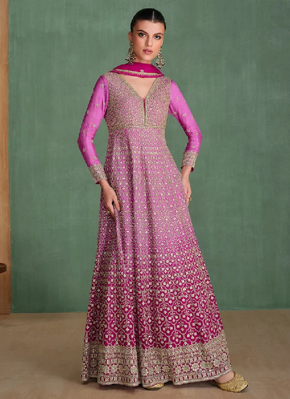Price Drop Purple Ombré Traditional Embroidery Festive Anarkali Dress