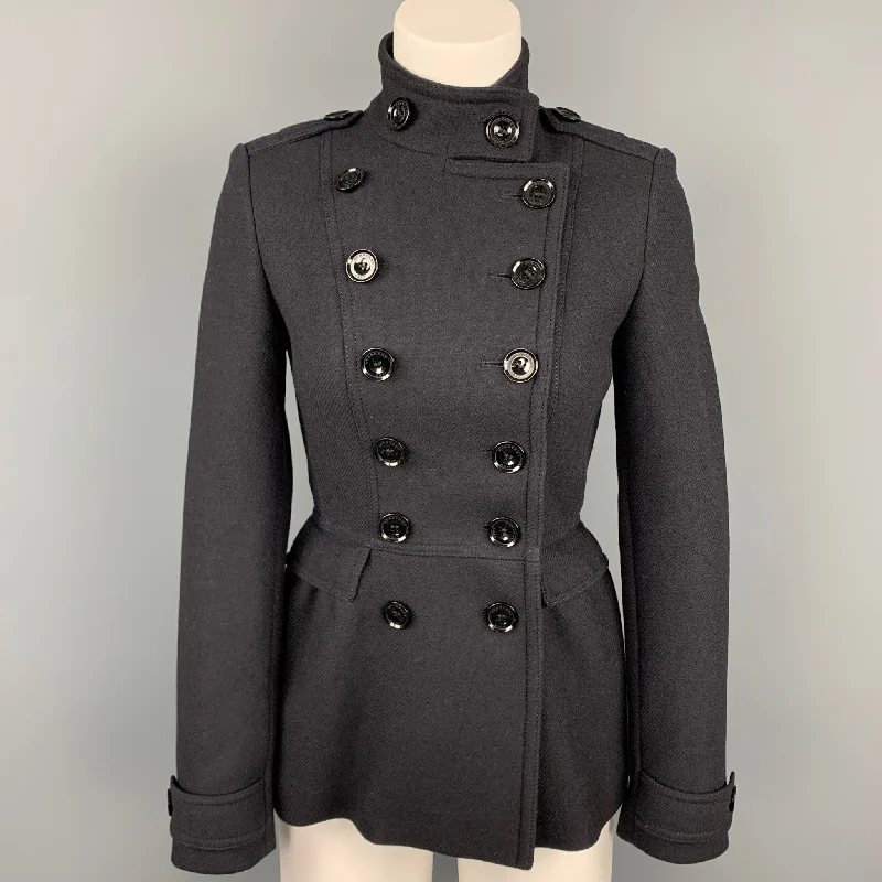 BURBERRY BRIT Size 2 Black Wool /  Polyamide Double Breasted Jacket