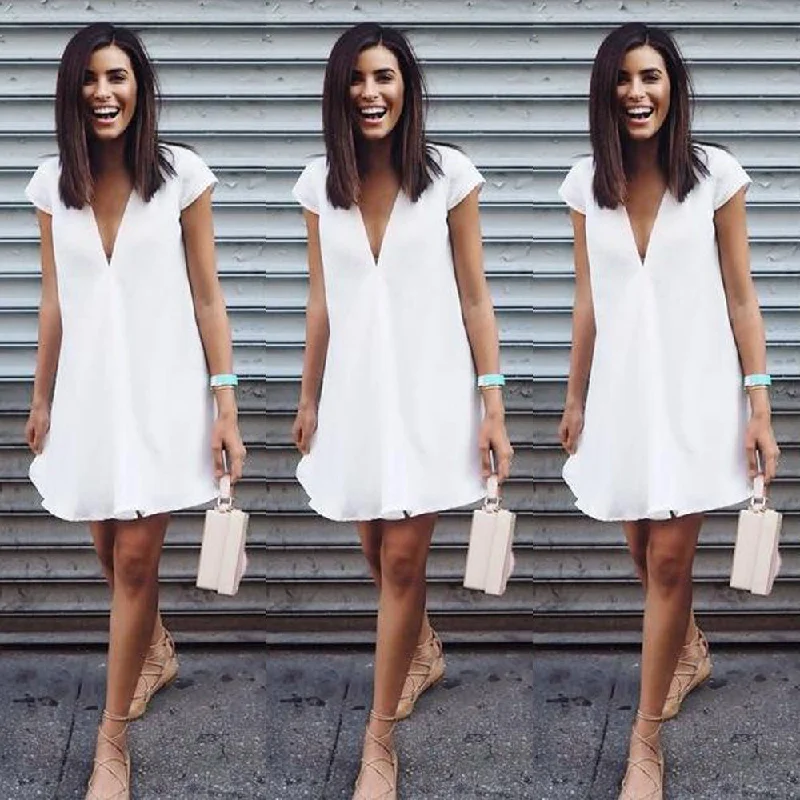 Epic Deals Sexy Pure Color V-neck Loose Plus Size Short Dress
