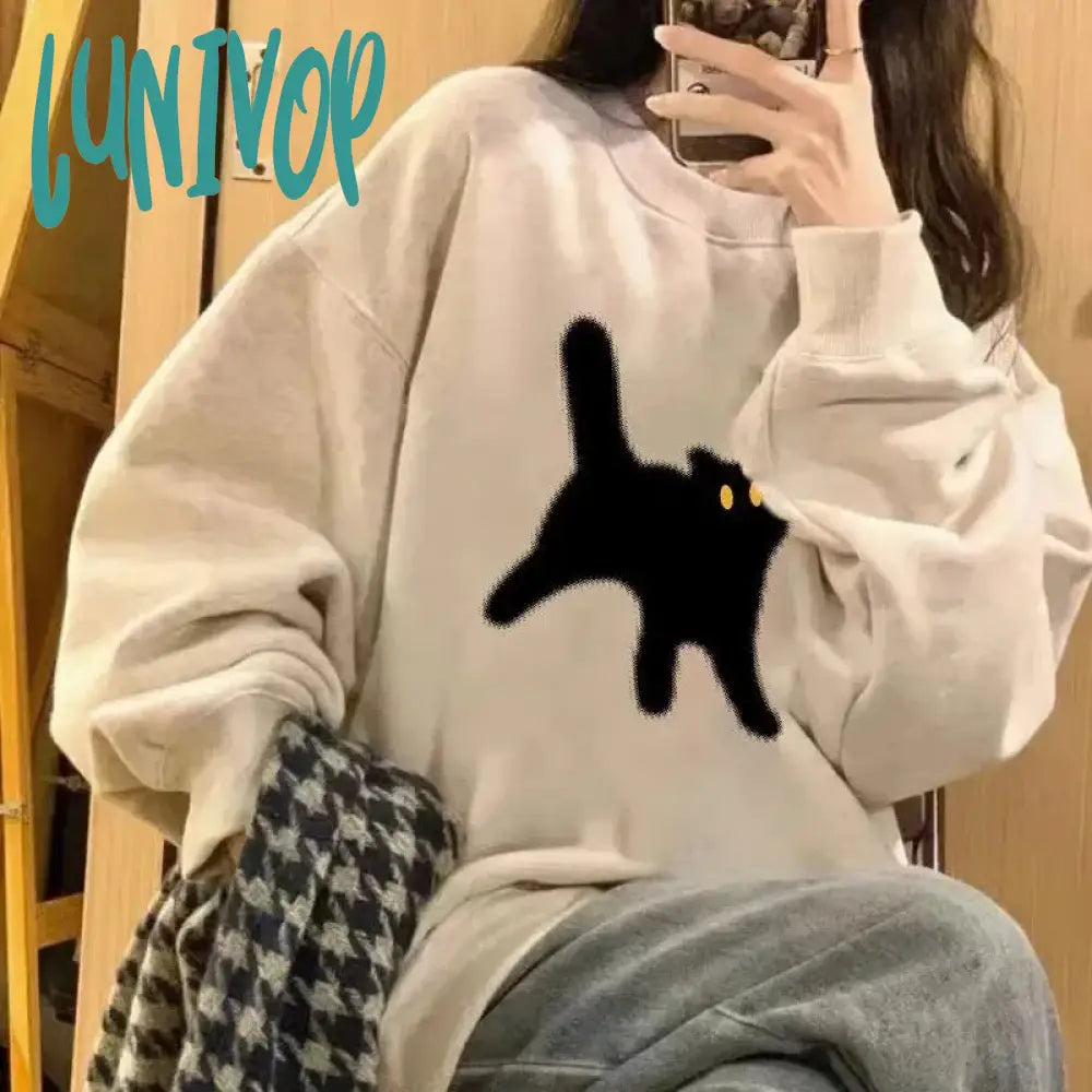 Lunivop Funny Cats Pullovers Women Fashion Casual All Match Hoodies Harajuku Elegant Long Sleeve  Hoody Vintage Y2k Aesthetic Sweatshirt