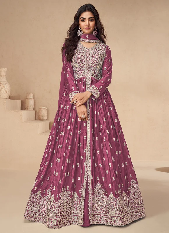 The Best Prices Dark Pink Embroidered Slit Style Anarkali Lehenga