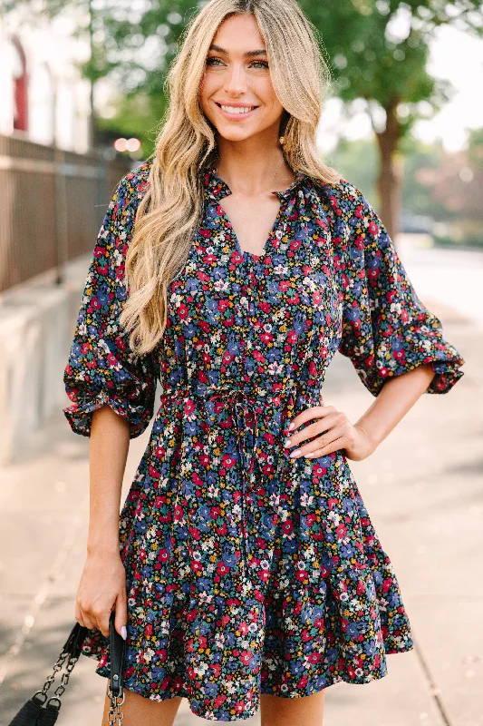 Act Fast It's About Time Black Floral Dress