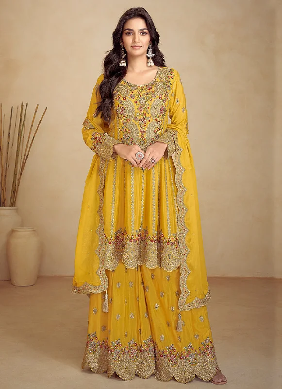 Sale Event Yellow Embroidery Festive Gharara Suit