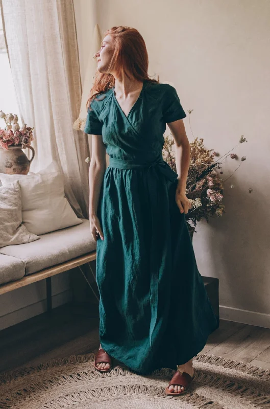 Mega Sale Linen Wrap Maxi Dress