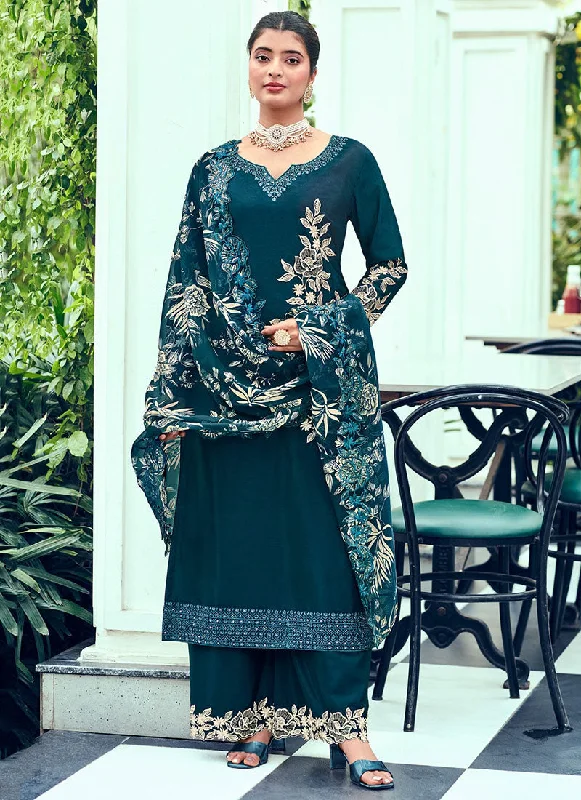 Can't Be Beat Turquoise Embroidery Designer Palazzo Suit