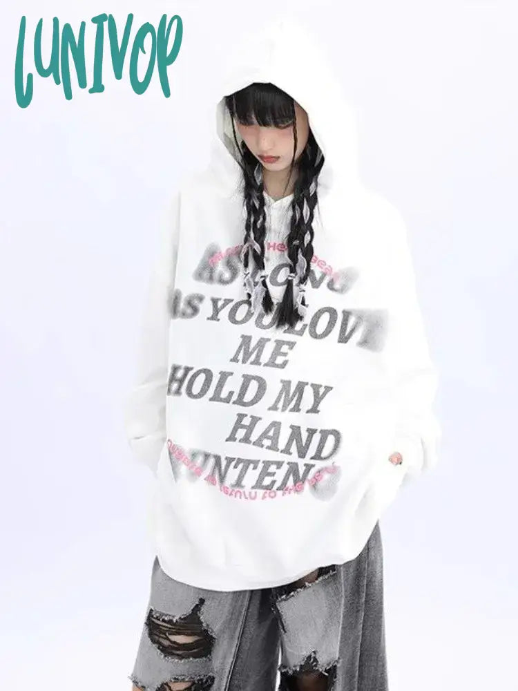 Lunivop Oversize Y2k Streetwear Hoodies Women Harajuku Fashion Letter Print Hooded Sweatshirts Grunge Hip Hop Casual Kpop Tops