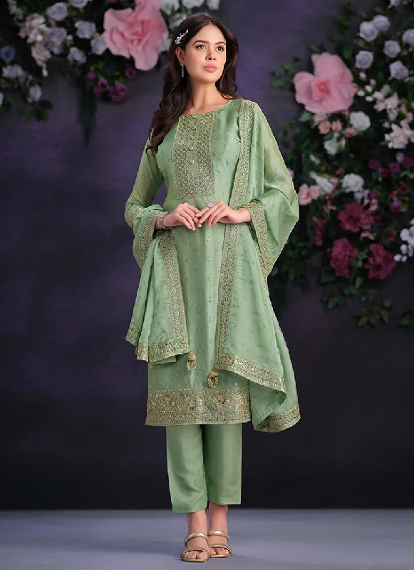 Unbeatable Prices Green Designer Embroidery Pakistani Pant Suit