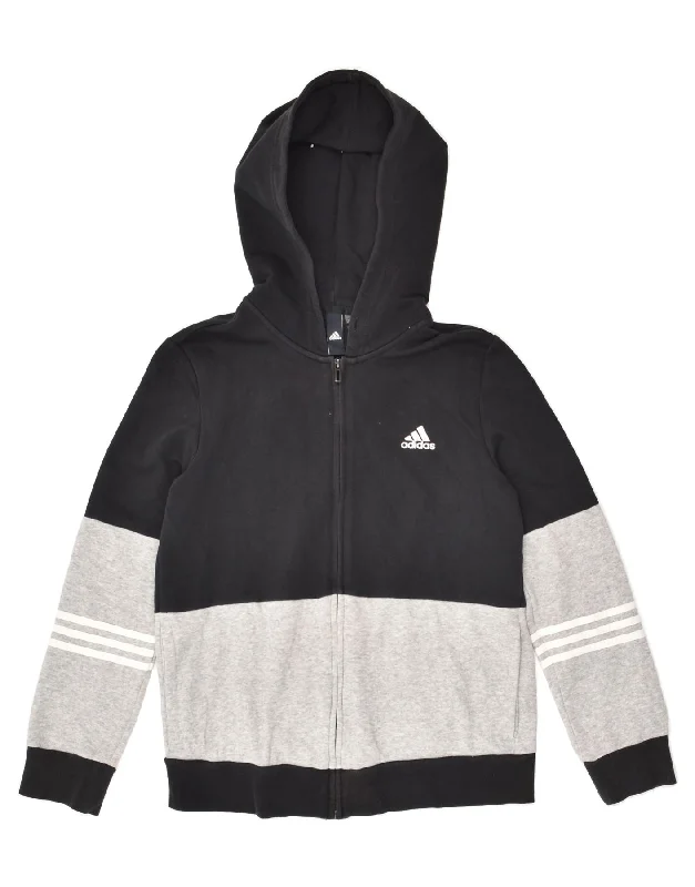 ADIDAS Womens Zip Hoodie Sweater UK 12/14 Medium Black Colourblock Cotton