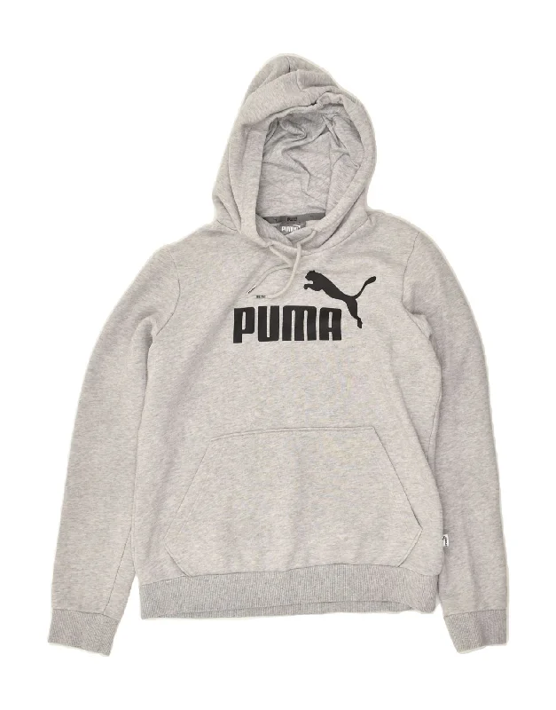 PUMA Womens Graphic Hoodie Jumper UK 12 Medium Grey Cotton