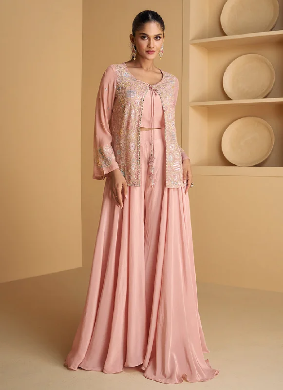 Get It Before It’s Gone Blush Pink Sequence Embroidered Jacket Style Palazzo Suit
