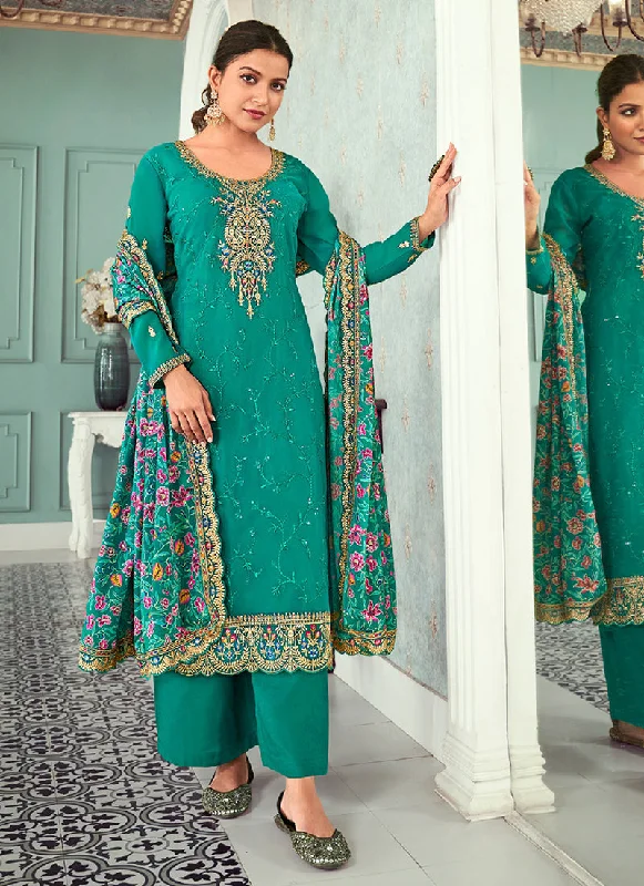 Final Clearance Turquoise Multicoloured Embroidery Casual Salwar Kameez