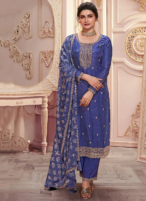 Today's Special Dark Blue Embroidered Pakistani Pant Style Suit