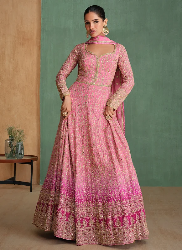 Lowest Prices Pink Ombré Traditional Embroidery Festive Anarkali Dress