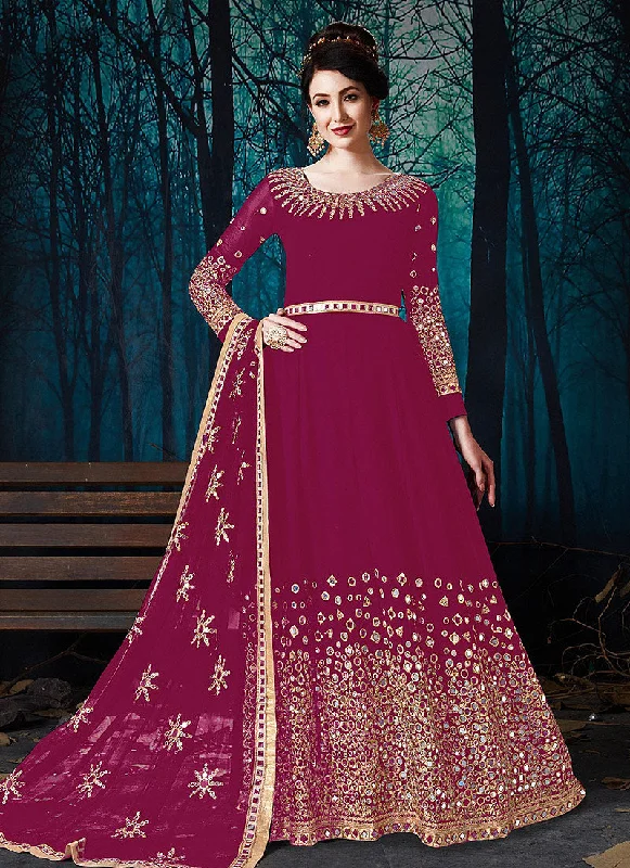 Buy More, Save More Wine Mirror Embroidered Designer Anarkali Suit