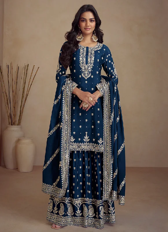 Early Access Royal Blue Embroidery Designer Sharara Suit