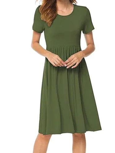Steals and Deals Women‘s Casual Short Sleeve Dress Empire Waist Dress With Pockets HTL38CDXYC