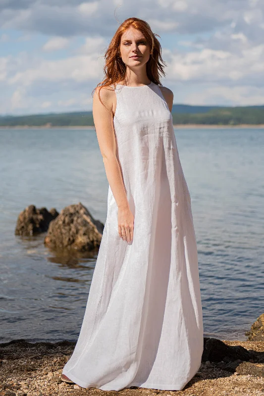 Seasonal Clearance Minimalist Linen Dress in White
