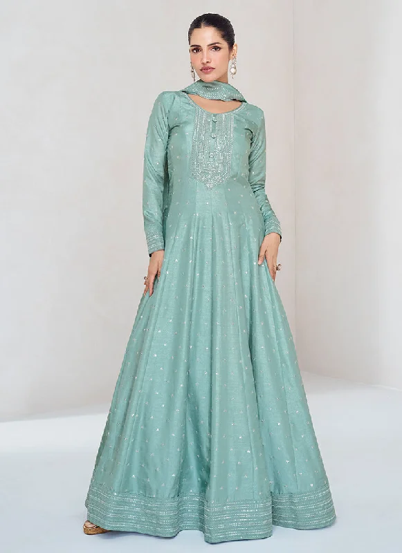 Sale Event Teal Blue Sequence Embroidery Wedding Anarkali Gown